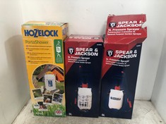 3 X ASSORTED GARDEN ITEMS TO INCLUDE HOZELOCK PORTASHOWER PRESSURE SPRAYER