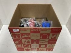 BOX OF ASSORTED ITEMS TO INCLUDE ZONE3 NEOPRENE HEAT-TECH WARMTH SWIM SOCKS IN SIZE M.