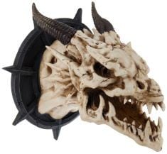 DESIGN TOSCANO CL4864 HORNED DRAGON SKULL TROPHY GOTHIC DECOR WALL SCULPTURE, 25 CM, POLYRESIN, FAUX BONE.