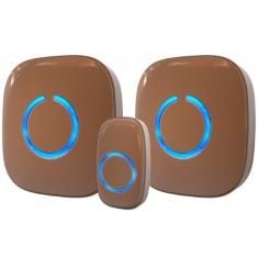 6 X SADOTECH WIRELESS DOORBELL FOR HOME - 1 PUSH-BUTTON RINGER & 2 CHIME RECEIVERS, BATTERY OPERATED, 1000 FEET, CORDLESS WATERPROOF DOOR BELLS W/LED FLASH, BROWN.