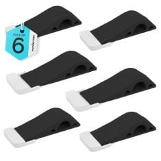 7 X WUNDERMAX DOOR STOPPERS - PACK OF 6 RUBBER DOOR WEDGE FOR CARPET, HARDWOOD, CONCRETE AND TILE - HOME IMPROVEMENT ACCESSORIES - BLACK.