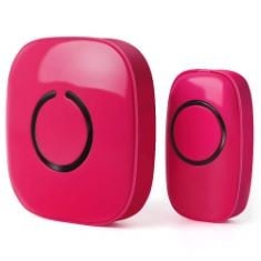 10 X SADOTECH WIRELESS DOORBELL FOR HOME - 1 PUSH-BUTTON RINGER & 1 CHIME RECEIVER, BATTERY OPERATED, 1000 FEET, CORDLESS WATERPROOF DOOR BELLS W/LED FLASH, PINK RED.