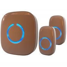 5 X SADOTECH WIRELESS DOORBELL FOR HOME - 2 PUSH-BUTTON RINGER & 1 CHIME RECEIVER, BATTERY OPERATED, 1000 FEET, CORDLESS WATERPROOF DOOR BELLS W/LED FLASH, BROWN.