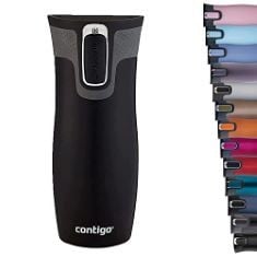 16 X ASSORTED DRINKING BOTTLES TO INCLUDE CONTIGO WEST LOOP AUTOSEAL TRAVEL MUG, STAINLESS STEEL THERMAL VACUUM FLASK, LEAKPROOF TUMBLER, COFFEE MUG WITH BPA FREE EASY-CLEAN LID, 470 ML, BLACK.