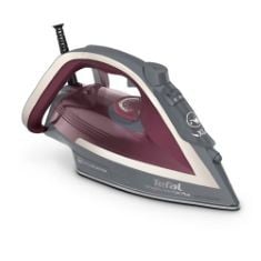 X3 ASSORTED IRONS TO INCLUDE TEFAL STEAM IRON, ULTRAGLIDE ANTI-SCALE PLUS, GREY & PURPLE, FV5872, RUSSELL HOBBS SUPREME STEAM IRON, POWERFUL VERTICAL STEAM FUNCTION, NON-STICK STAINLESS STEEL SOLEPLA