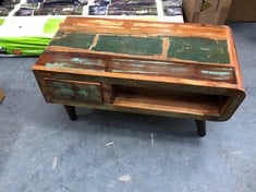 VIDAXL COFFEE TABLE WITH CURVED EDGE AND 1 DRAWER IN RECLAIMED WOOD - ITEM NO. 241008 - RRP £187 (ZONE 2)