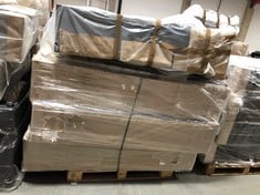 PALLET OF ASSORTED BED BASES / PARTS TO INCLUDE SUPER KING SIZE BED BASE IN DARK GREY FABRIC (ZONE 4)