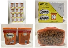 12 X DREAMIES CATISFACTION MEGA TUB 2 X 350G CHICKEN FLAVOUR CAT TREATS - TOTAL LOT RRP £120 (ZONE 4)