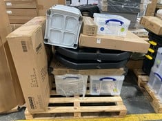 PALLET OF ASSORTED ITEMS TO INCLUDE 3 DRAWER PLASTIC STORAGE DRAWERS IN LIGHT GREY (ZONE 1)