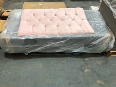 SINGLE BED BASE IN DARK GREY FABRIC TO INCLUDE KING SIZE HEADBOARD IN LIGHT PINK HEADBOARD (ZONE 1)