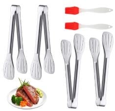 20 X YAANBUNB 4 PCS COOKING TONGS STAINLESS STEEL KITCHEN TONGS HEAT RESISTANT BARBECUE TONGS SERVING TONGS BUFFET TONGS SALAD GRIPPER CLIP TOOL WITH 2 SILICONE BRUSHES FOR COOKING GRILLING FRYING SE