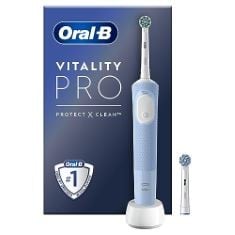 ORAL-B VITALITY PRO ELECTRIC TOOTHBRUSHES ADULTS, 1 HANDLE, 2 TOOTHBRUSH HEADS, 3 BRUSHING MODES INCLUDING SENSITIVE PLUS, 2 PIN UK PLUG, BLUE.