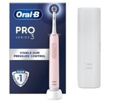 ORAL-B PRO 3 ELECTRIC TOOTHBRUSHES FOR ADULTS, 1 3D WHITE TOOTHBRUSH HEAD & TRAVEL CASE, 3 MODES WITH TEETH WHITENING, 2 PIN UK PLUG, 3500, PINK.