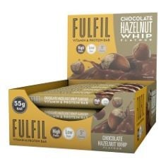 15 X FULFIL VITAMIN AND PROTEIN BARS (15 X 55 G BARS), CHOCOLATE HAZELNUT WHIP FLAVOUR, 20 G HIGH PROTEIN, 9 VITAMINS, LOW SUGAR BB: 19/09/2024.