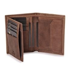 3X ASSORTED ITEMS TO INCLUDE DONBOLSO VIENNA I LARGE LEATHER WALLET FOR MEN WITH RFID PROTECTION I CLASSIC GENUINE LEATHER DESIGN I TRIFOLD PURSE WITH COIN POCKET I BROWN VINTAGE.