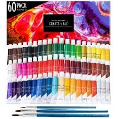 15 X CRAFTS 4 ALL ACRYLIC PAINT SET - 60 PAINTS FOR CANVAS, WOOD, CERAMIC & FABRIC – NON-TOXIC, VIBRANT PIGMENTS FOR BEGINNERS, STUDENTS AND PROFESSIONAL ARTISTS - ART SUPPLIES.