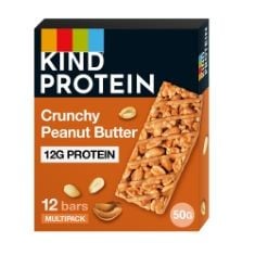 10 X KIND PROTEIN BARS, GLUTEN FREE SNACK BARS, CRUNCHY PEANUT BUTTER, HIGH FIBRE, HEALTHY SNACK, SOURCE OF PROTEIN, NO ARTIFICIAL COLOURS, FLAVOURS OR PRESERVATIVES, MULTIPACK 12 X 50G BB: 24/08/24.