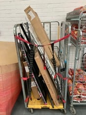 CAGE OF ASSORTED ITEMS TO INCLUDE MINKY IRONING BOARD IN BLACK / PINK (CAGE NOT INCLUDED) (KERBSIDE PALLET DELIVERY)