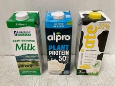 PALLET OF ASSORTED LIQUIDS TO INCLUDE QTY ALPRO PLANT PROTEIN 50G LONG LIFE DRINK 1L - BBE: 09/2024 (COLLECTION ONLY) (CAGE NOT INCLUDED)