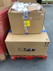 PALLET OF ASSORTED ITEMS TO INCLUDE ESSENTIALS WOMENS SANDALS IN WHITE SIZE 5.5 (KERBSIDE PALLET DELIVERY)