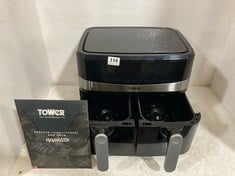 TOWER VORTX 9L DUAL BASKET AIR FRYER T17088 TO INCLUDE BASICS AIR FRYER WITH DIGITAL TOUCHSCREEN AND 8 COOKING PRESETS 6L