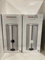 2 X BRABANTIA NEWLCON PEDAL BIN 30 LITRE MATT BLACK & FRESH WHITE