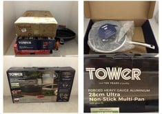 APPROX 5 X ASSORTED ITEMS TO INCLUDE TOWER FORGED HEAVY GAUGE ALUMINIUM 28CM ULTRA NON-STICK MULTI PAN WITH GLASS LID