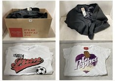 BOX OF APPROX 20 X ASSORTED ADULT CLOTHING TO INCLUDE ZIGGYS SINGLE BREASTED ULTIMATE BLAZER BLACK SIZE UNKNOWN