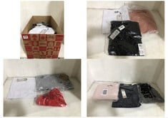 BOX OF APPROX 20 X ASSORTED ADULT CLOTHING TO INCLUDE JACK & JONES CREW NECK T-SHIRT WHITE SIZE M