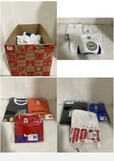 BOX OF APPROX 20 X ASSORTED ADULT CLOTHING TO INCLUDE DC COMICS T-SHIRT WHITE WITH BLUE/BLACK BATMAN LOGO SIZE AXL