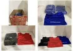 BOX OF APPROX 30 X KIDS FOOTBALL MAD CARDIFF VEST TOPS ASSORTED COLOURS TO INCLUDE RED