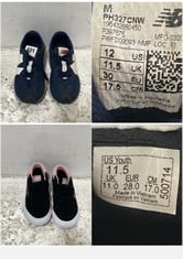 VANS KIDS VELCRO TRAINERS BLACK SUEDE/PINK SIZE 11 TO INCLUDE NEW BALANCE KIDS TRAINERS NAVY/WHITE SIZE 11.5