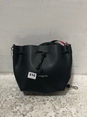 LANCASTER PARIS SMOOTH FINISH SPLIT OF COWHIDE LEATHER SMALL BUCKET BAG BLACK RRP- £160