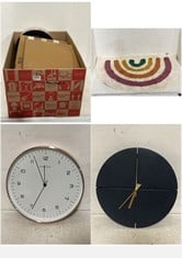 BOX OF ASSORTED HOUSEHOLD ITEMS TO INCLUDE LA REDOUTE WALL CLOCK CHARCOAL GREY 29.5X1.8CM