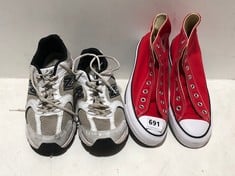 CONVERSE CHUCK TAYLOR ALL STAR HI-TOPS RED/WHITE SIZE 7.5 (NO LACES) TO INCLUDE NEW BALANCE 530 TRAINERS WHITE/BLACK SIZE 8