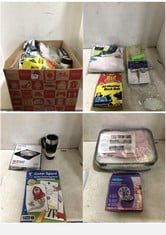 BOX OF ASSORTED ITEMS TO INCLUDE SALTER DISC ELECTRONIC KITCHEN SCALES