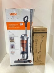 VAX AIR STRETCH HIGH PERFORMANCE LIGHTWEIGHT UPRIGHT VACUUM CLEANER TO INCLUDE RUSSELL HOBBS STEAM & CLEAN STEAM MOP MODEL NO-RHSM1001-G-AZ