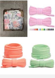 QUANTITY OF ASSORTED ITEMS TO INCLUDE STEPACE 1/4" OVAL ATHLETIC SHOELACES [2 PAIRS] 39"-63" IN 12 COLORS HALF ROUND SHOE LACES FOR SNEAKERS BLUE 160: LOCATION - RACK A