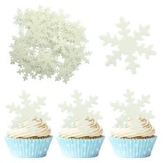 QUANTITY OF 50PCS WHITE EDIBLE SNOWFLAKE CUPCAKE TOPPERS SNOWFLAKES CAKE TOPPER DECORATIONS FOR CHRISTMAS WINTER HOLIDAY FROZEN THEME BABYSHOWER BIRTHDAY WEDDING PARTY SUPPLIES - TOTAL RRP £646: LOCA