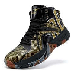 9 X KIDS BASKETBALL SHOES BOYS BASKETBALL SHOE CHILDS BASKETBALL TRAINERS COMFORT TENNIS RUNNING TRAINERS,BLACK GOLD,5.5 UK - TOTAL RRP £199: LOCATION - RACK E