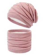 26 X BESTREE WINTER BEANIE HAT FOR WOMEN, KNIT WOOLY WARM THERMAL THICK FLEECE LINING CAP WITH SCARF SET FOR OUTDOORS (ACRYLIC, PINK) - TOTAL RRP £281: LOCATION - RACK E