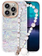 16 X COMPATIBLE WITH IPHONE 15 PRO CASE FOR WOMEN GIRLS, SLIM FIT GLITTER CUTE PHONE CASE FOR IPHONE 15 PRO WITH PEARL PHONE CHARM LANYARD WRIST STRAP, SHOCKPROOF HARD PROTECTIVE CASE 6.1 INCH SHINY