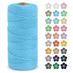 14 X LEREATI MACRAME CORD 2MM X 200M, THICK MACRAME ROPE NATURAL COTTON ROPE CRAFT STRING, 3 STRAND TWISTED COTTON CORD YARN FOR DIY PLANT HANGER, WALL HANGING, CHRISTMAS DECORATION (SKY BLUE) - TOTA