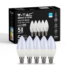 37 X V-TAC E14 LED CANDLE BULBS | 5.5W (EQUIVALENT TO 40W) CANDLE LIGHT BULBS | EDISON SMALL SCREW LIGHT BULB | SAMSUNG CHIP NON DIMMABLE E14 CANDLE BULB | 4000K DAY WHITE | PACK OF 5 - TOTAL RRP £30