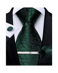 23 X DIBANGU MEN'S NECKTIE SILK WOVEN STRIPED PLAID TIE HANDKERCHIEF CUFFLINK TIE CLIP SET FORMAL BUSINESS WEDDING (STRIPE GREEN) - TOTAL RRP £284: LOCATION - RACK F