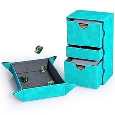 8 X UAONO MTG CARD DECK BOX WITH DICE ROLLING TRAY, TCG DOUBLE DECK BOX WITH 3 TRAYS FITS 200+ DOUBLE SLEEVED CARDS, DENIM CARD STORAGE BOX DECK CASE FOR COMMANDER YUGIOH PTCG (TURQUOISE) - TOTAL RRP