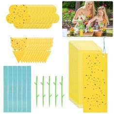 25 X BUZIFU 30 PCS YELLOW STICKY FLY TRAPS DUAL-SIDED FLY CATCHER INSECT FRUIT FLY PAPER STICKERS INSECT STICKY BOARD INCLUDING 30 TWIST TIES, 5 SUPPORTING POLES FOR INDOOR OUTDOOR PLANT MULTIPLE INS