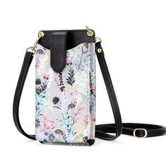 8 X PEACOCKTION SMALL CROSSBODY CELL PHONE PURSE FOR WOMEN, MINI SHOULDER BAG WALLET WITH RFID CREDIT CARD SLOTS, 04- BLACK FLORAL - TOTAL RRP £140: LOCATION - RACK G