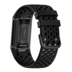 QUANTITY OF VAPORLY UK REPLACEMENT WATCH STRAP FOR FITBIT CHARGE 5 BAND WITH COLLAPSE BUCKLE SPORTS MESH BREATHABLE SILICONE WRISTBAND (BLACK) - TOTAL RRP £118: LOCATION - RACK G