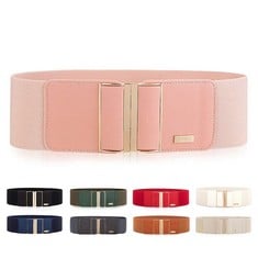 20 X MIJIU WOMEN'S STRETCH ELASTICATED BELTS ELASTICATED BELTS WIDE BELTS DRESS BELTS THIN BELTS FOR HIGH GLOSS METALLIC BUCKLE MULTIPLE COLORS PINK BELT/S - TOTAL RRP £273: LOCATION - RACK H